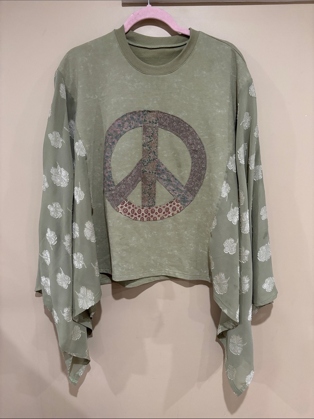 Green peace sign patchwork custom tee